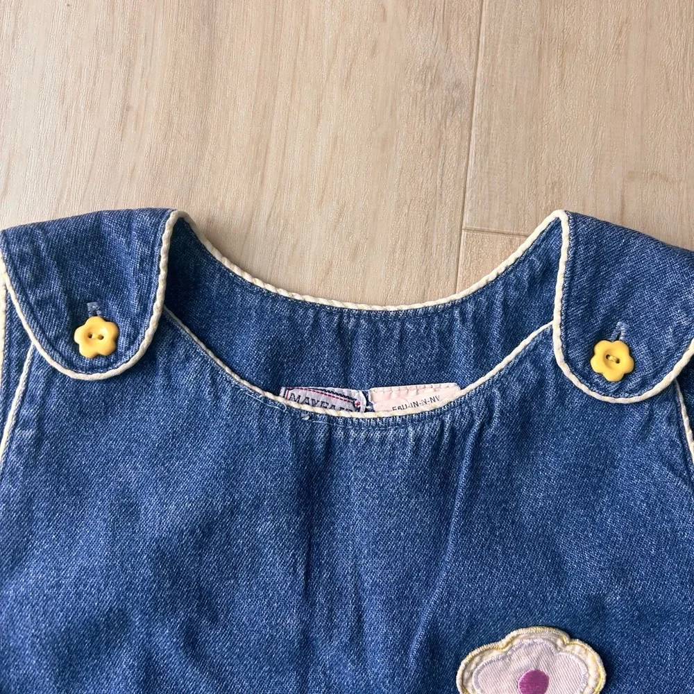 Vintage denim dress girls floral embroidered sundress Mayfair kids size 4t - Picture 4 of 6